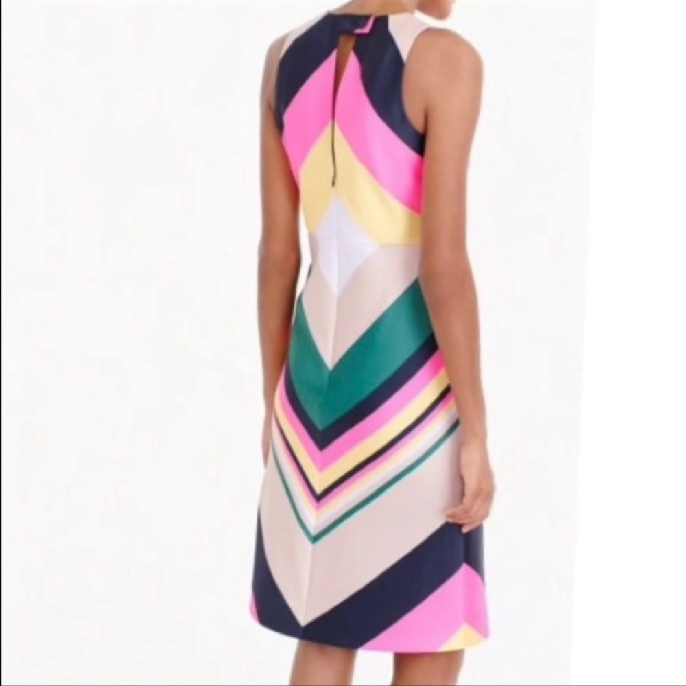 J Crew Petite Shift Dress Colorful Stripe Sleeveless Zip Back Pink Yellow Navy - Picture 6 of 15